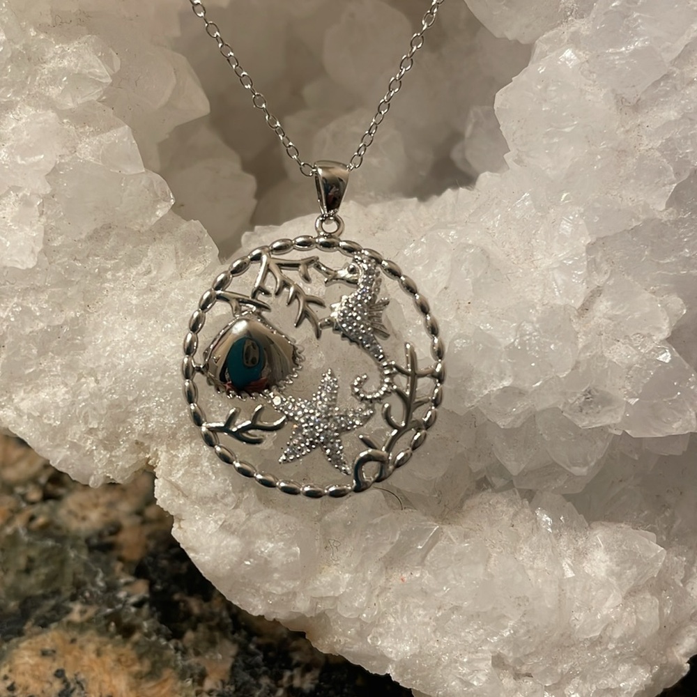 Nautical Sterling Silver Pendant. Sparkling Crystals. Retail 155.00 NWT